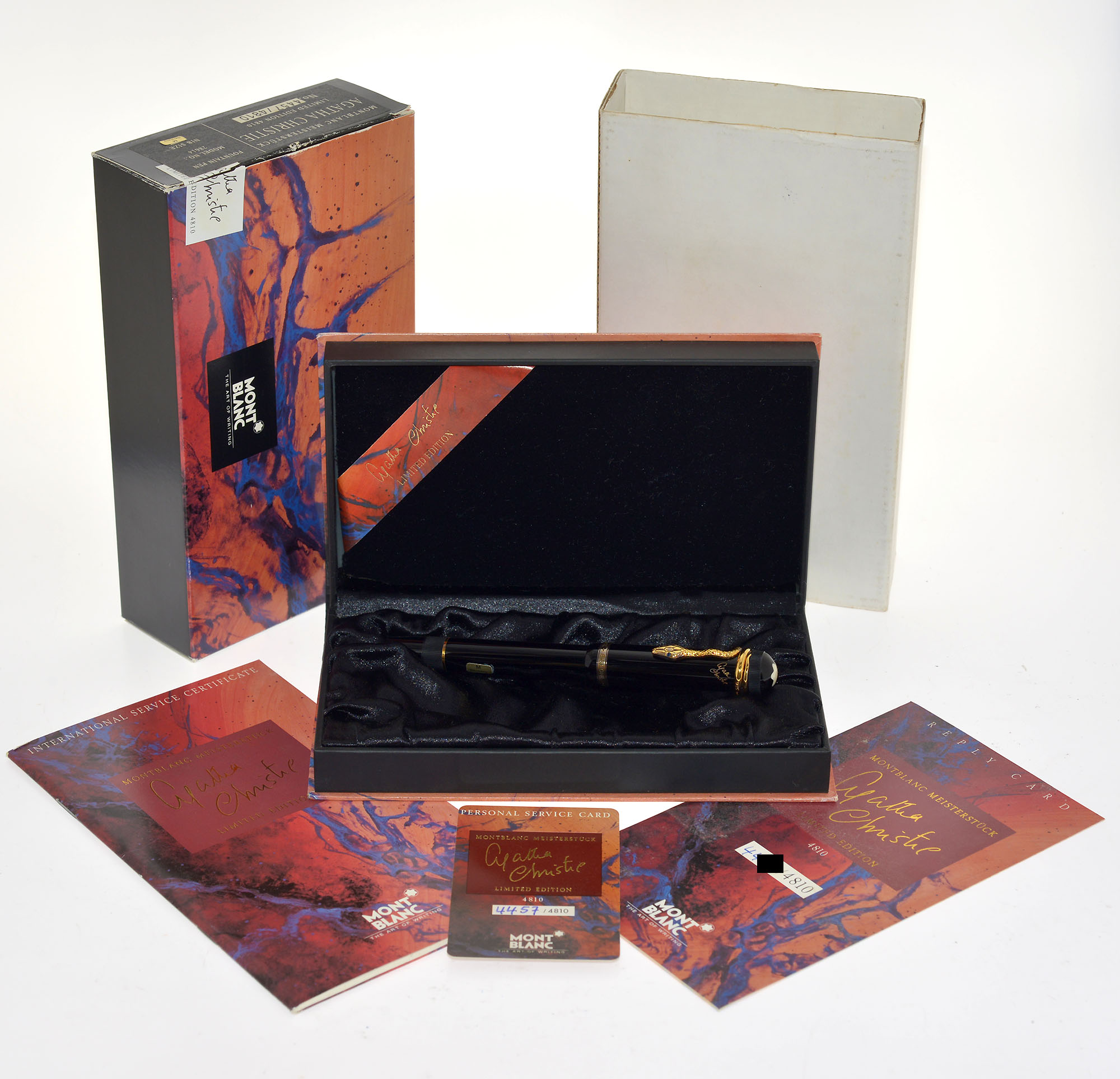 1993 Mont Blanc Agatha Christie “Meisterstuck 4810” Limited Edition fountain pen 18K M nib gold plated silver Snake. F/Set