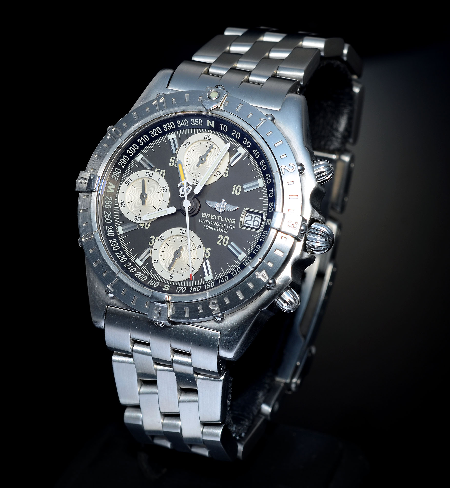 2006 Breitling, 40mm “Chronomat Chronometre Longitude” A20348 automatic date Chronograph GMT Grey dial Steel. Box & paper